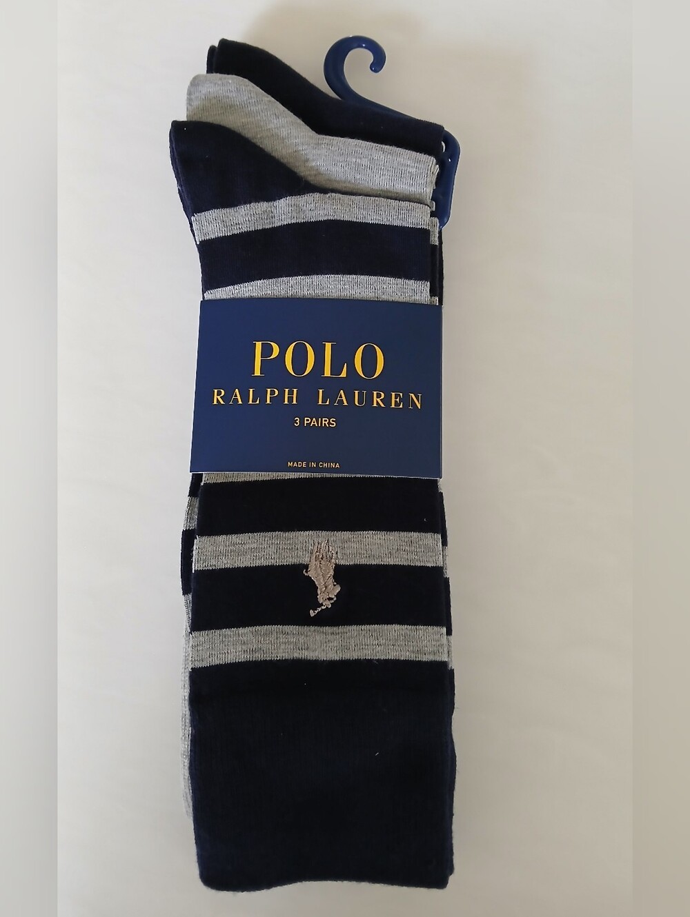 Polo Ralph Lauren Dress Crew Socks – 3‑Pair Pack – Navy & Gray – NWT